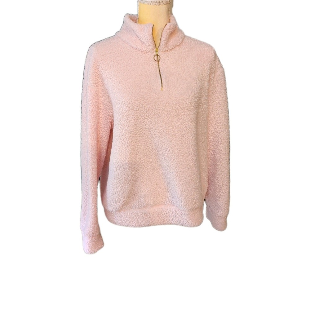 Honeydew Pink Sweatshirt Size M 1/4 Zip High Neck Polyester Fuzzy Long Sleeves